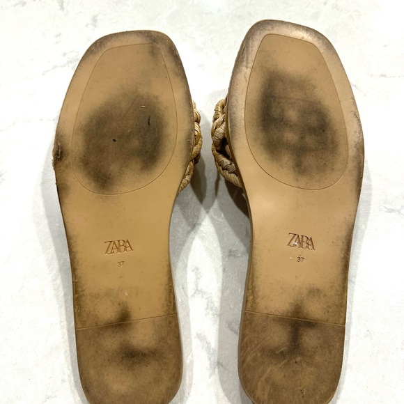 Zara women’s tan woven raffia flat sandals / slides size 37 - Picture 11 of 11